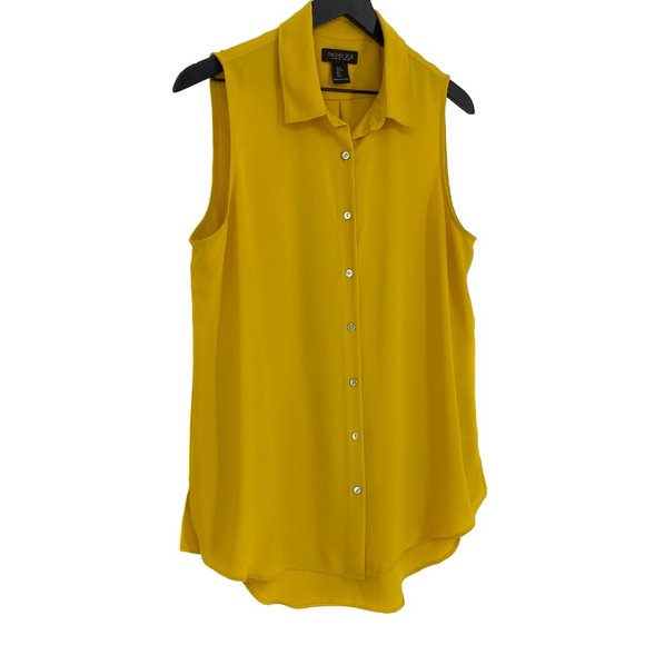 RACHEL ZOE Los Angeles New York Yellow Button Up Sleeveless Shirt Size L - Picture 3 of 16
